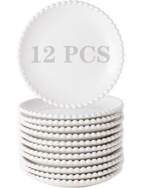 Set of 12 Mini White Ceramic Dessert Plates - 5.5 Inch Salad Plate Collection